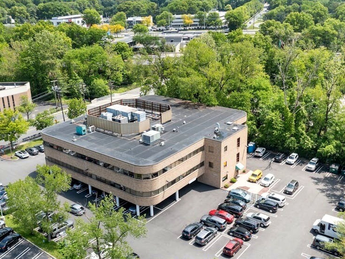 Aerial view of Paramus Medical Center showing the building and surrounding parking